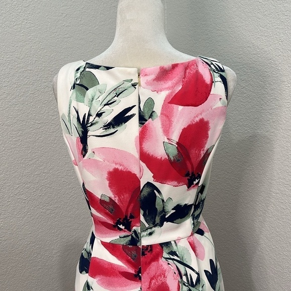 DKNY Dresses Floral Dresses DKNY Womens Pink Sleeveless V Neck Midi Fit Flare - Picture 9 of 11